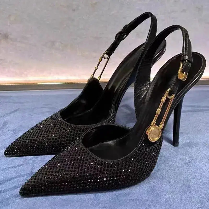 Womens Rhinestone High Heels – Pointed Toe Slingback Pumps