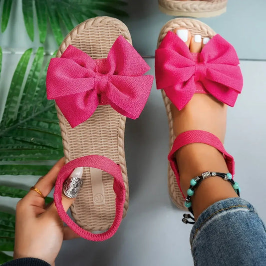 Women's Bow Flat Sandals Lightweight Anti-Slip Summer Slides