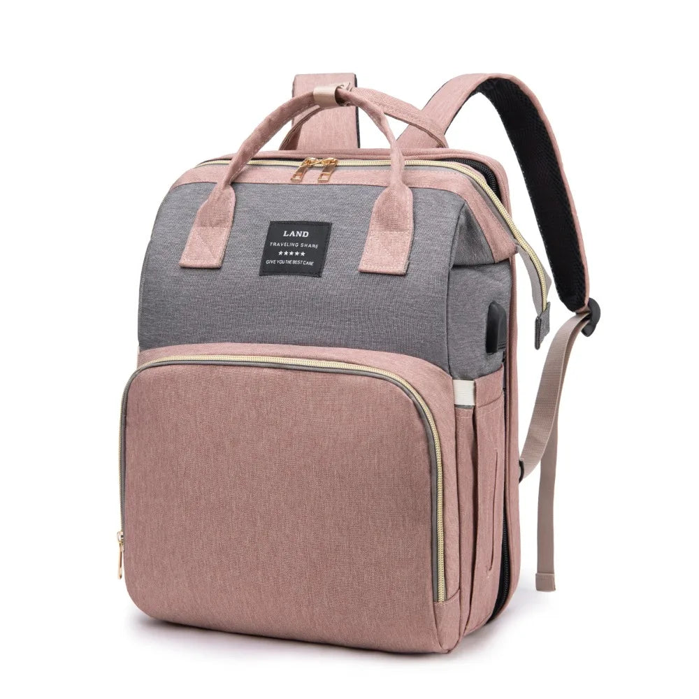 Diaper Backpack – Mommy Bag with Folding Crib & Large Capacity