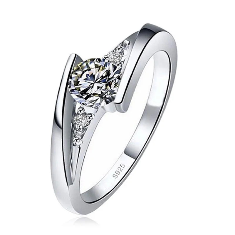 Womens Crystal Ring – Elegant Square Silver Tone Fashion Ring
