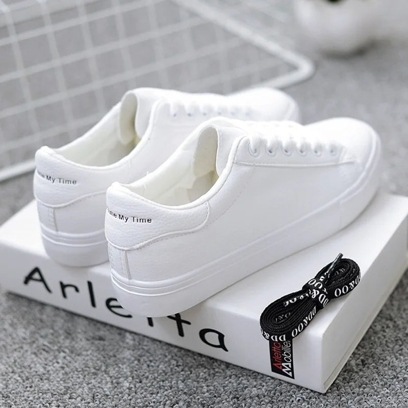 White Leather Sneakers for Women – Casual Breathable All-Season Shoes