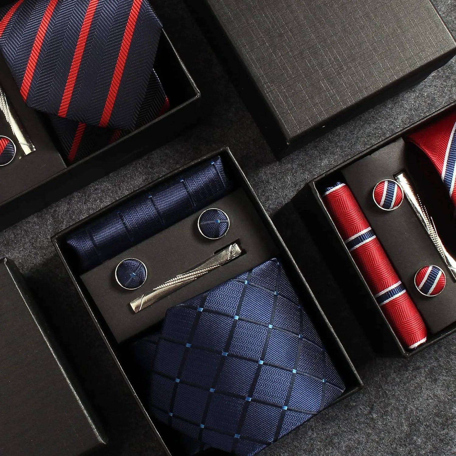 Men’s Silk Tie Gift Set – Necktie, Pocket Square & Cufflinks