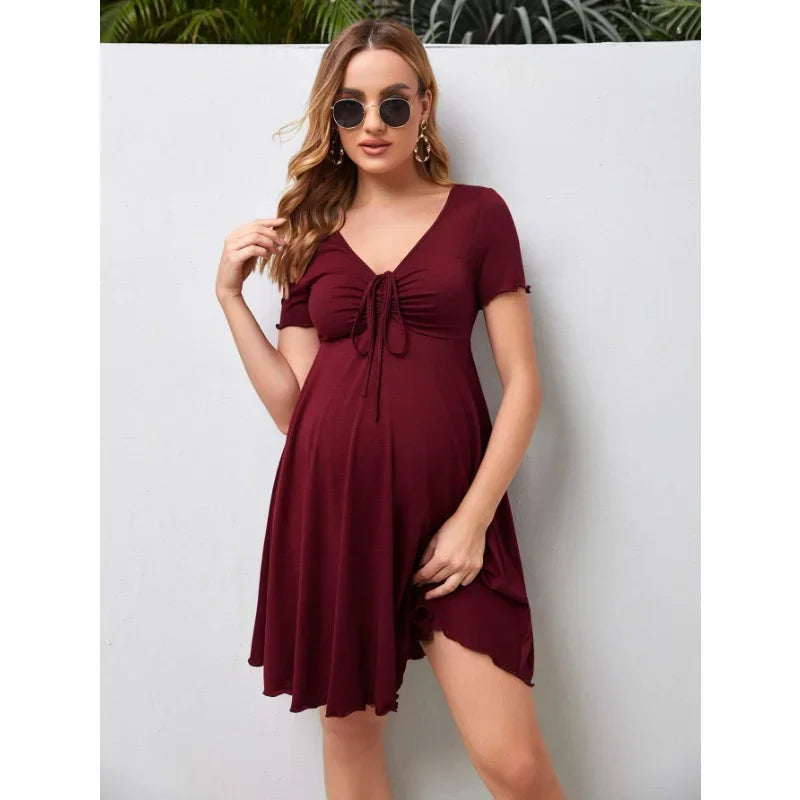 Maternity Summer Dress – V-Neck Loose Pregnancy Dress