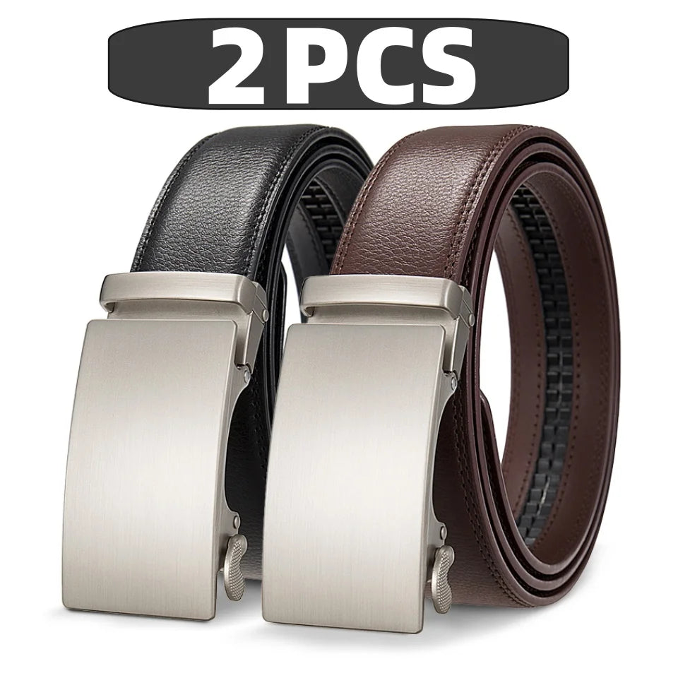 Genuine Leather Automatic Buckle Belt – Adjustable Ratchet Belt for Men (Black/Brown)