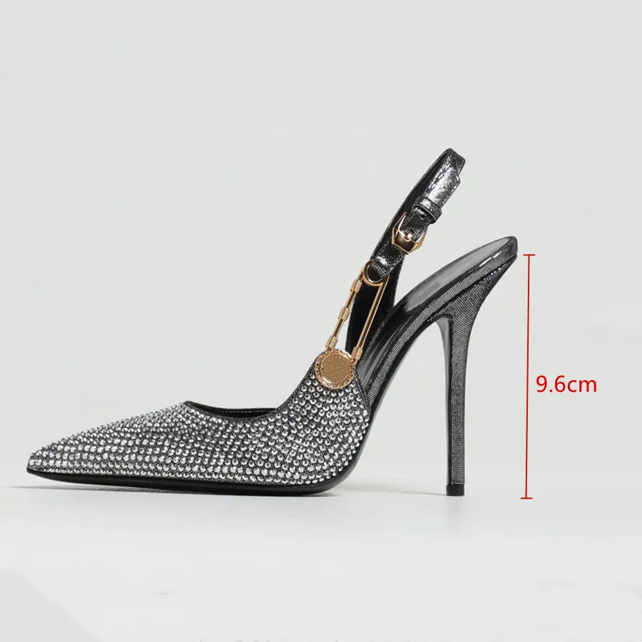Luxury Rhinestone High Heels – Elegant Pointed Toe Slingback Pumps