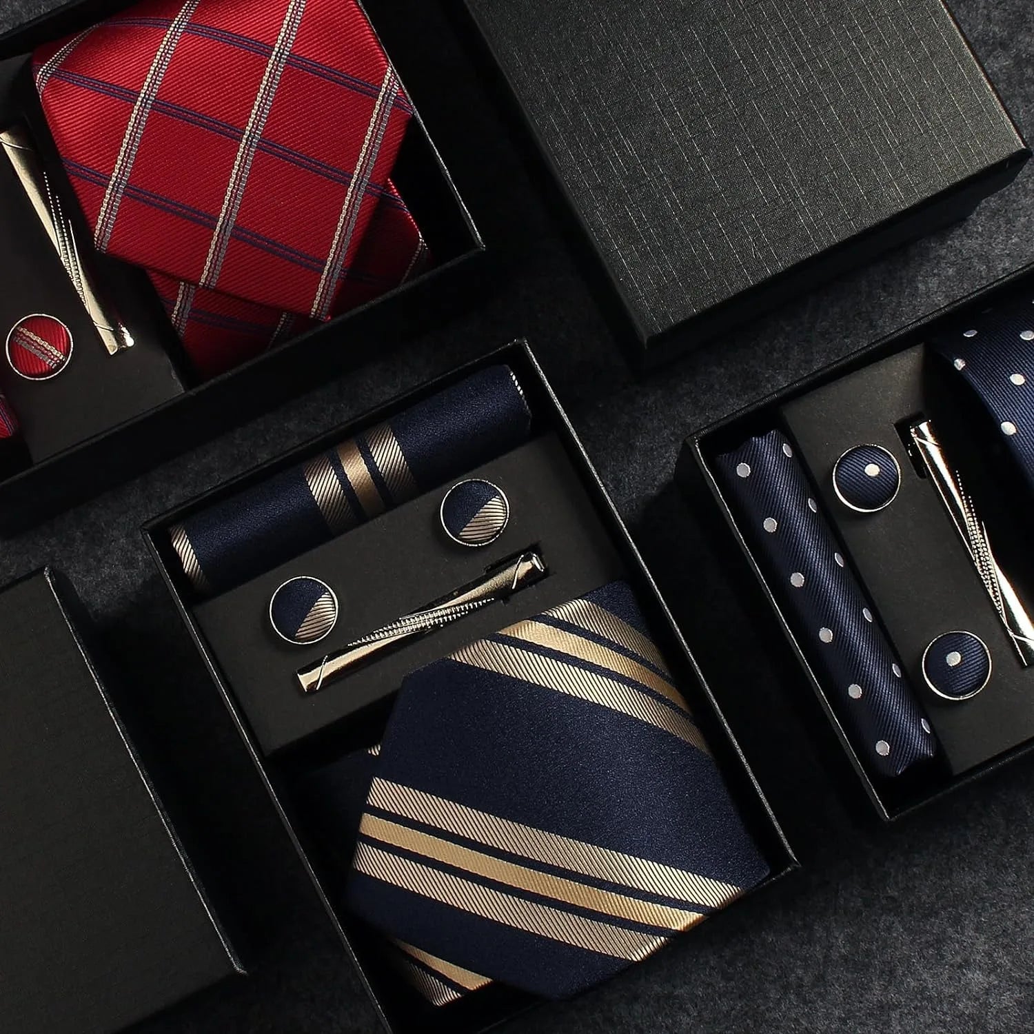 Men’s Silk Tie Gift Set – Necktie, Pocket Square & Cufflinks