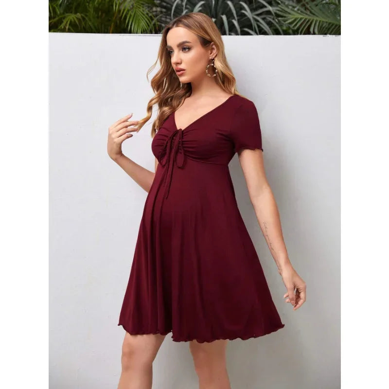 Maternity Summer Dress – V-Neck Loose Pregnancy Dress