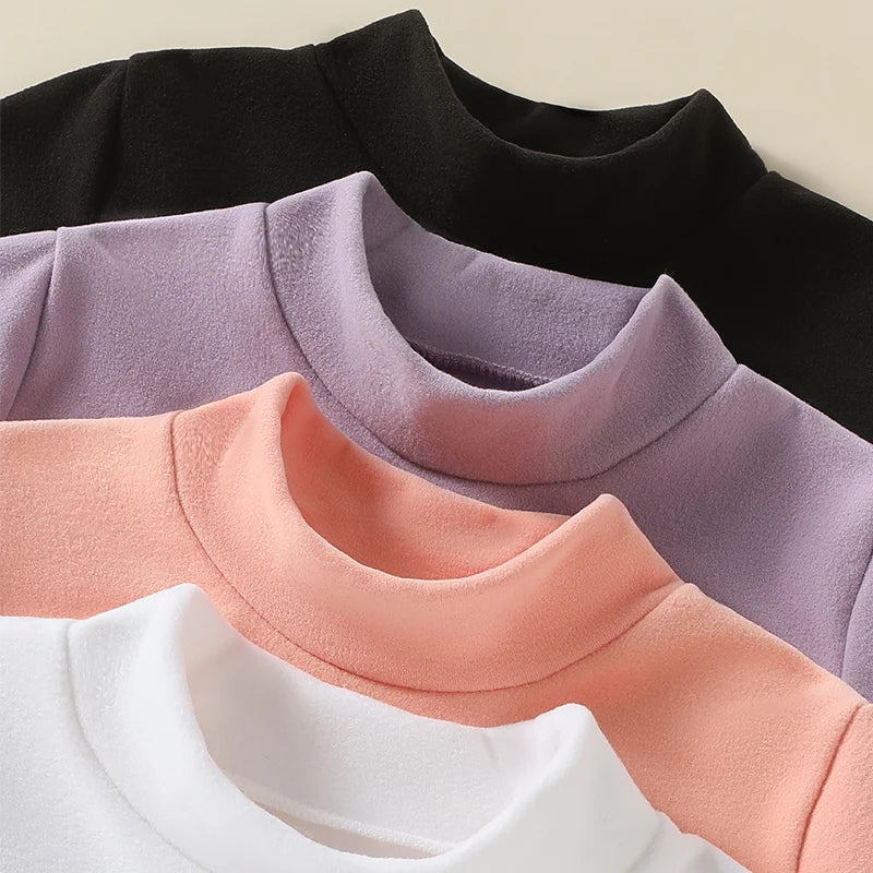 Mid-length brushed crew neck T-shirt for children – Autumn and winter